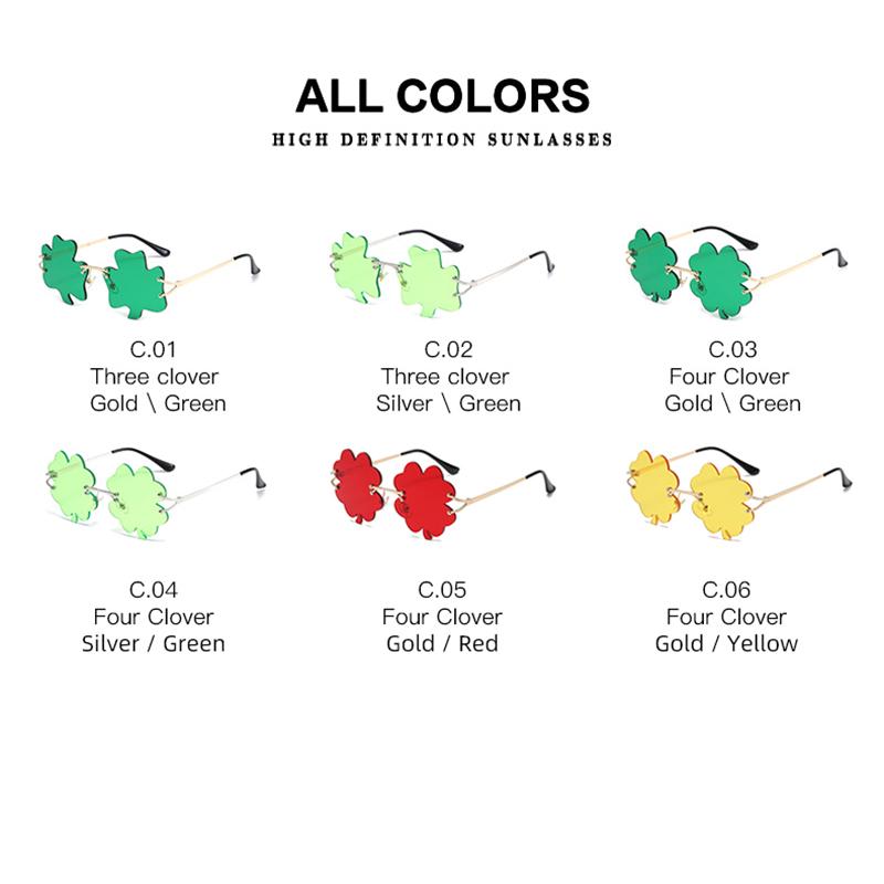 St.Patrick's Day Irish Clover Glasses Green Lens Sunglasses Four-leaf Clover Glasses Party Rimless Sunglasses