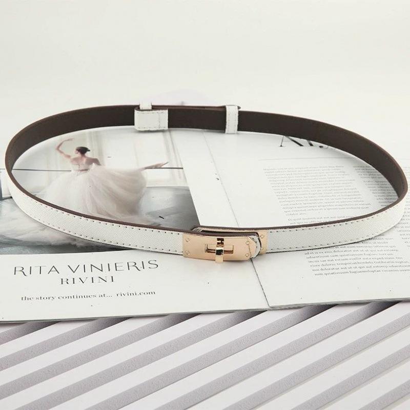 

Narrow Pu Fashionable Waist Belt With Elegant Clasp For Outfits In Trendy Colors White HClip