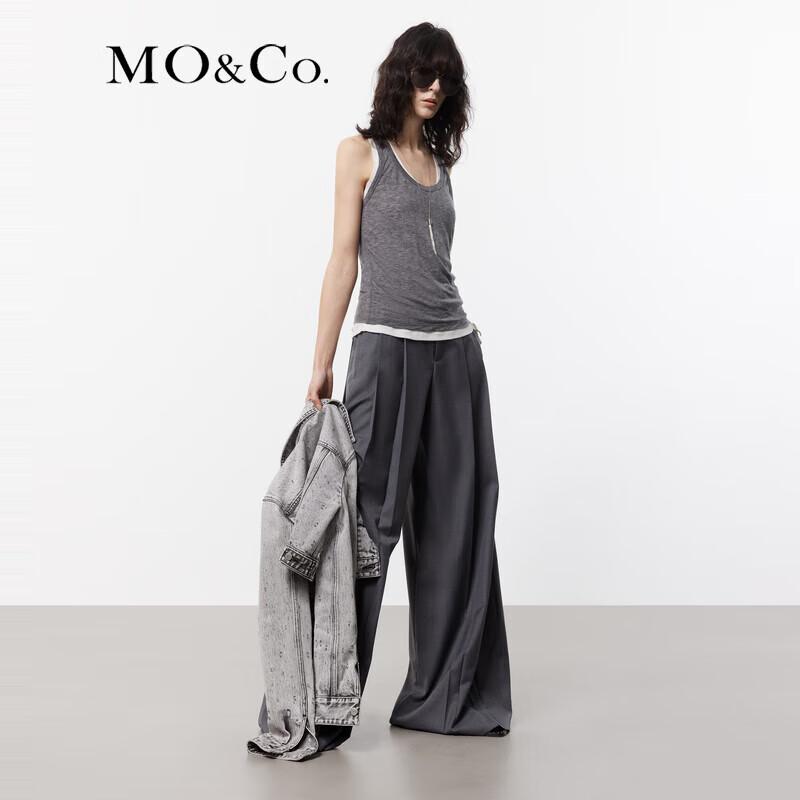 MO&Co. Wool-Blend Pleated High-Waist Wide-Leg Trousers