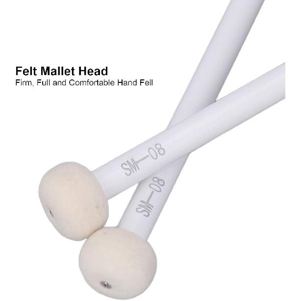 2Pcs Drum Mallet Kit Non Slip Wooden Handle Felt Head Drum Sticks For Bass Drums Timpani Snare Drums(White) Performance Accessory