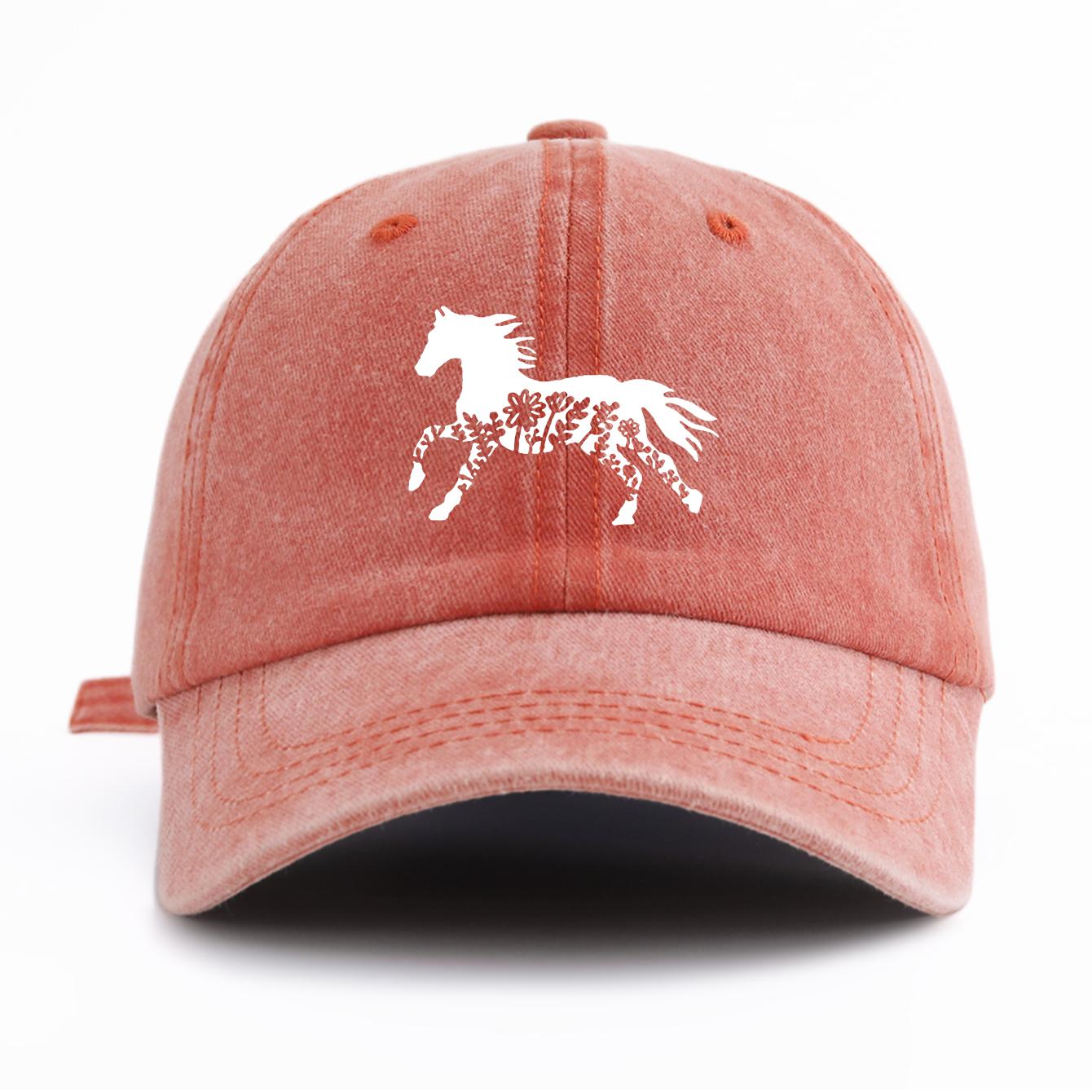 

1pc Pinting Horse Print Washed Baseball Cap for Adults, Minimalist Retro Style Casual Soft Adjustable Dad Hat, Perfect As Gift помаранчевий