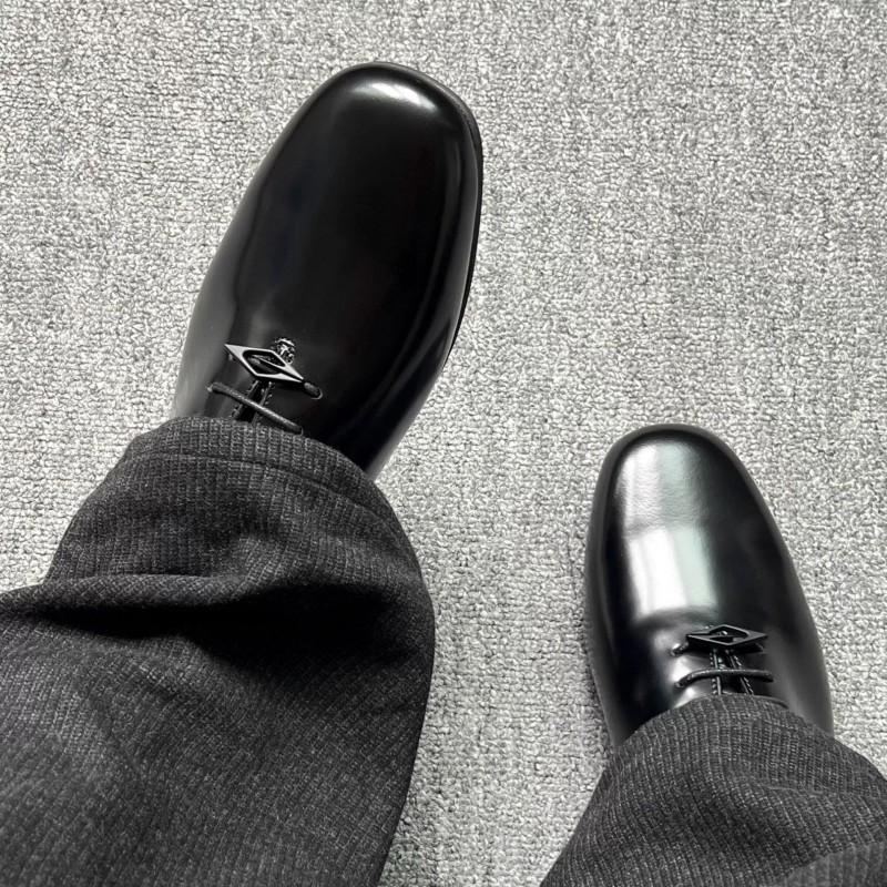 Mens Black Derby Loafers Clean Fit Casual Leather Style Business Shoes Round Toe Rubber Sole