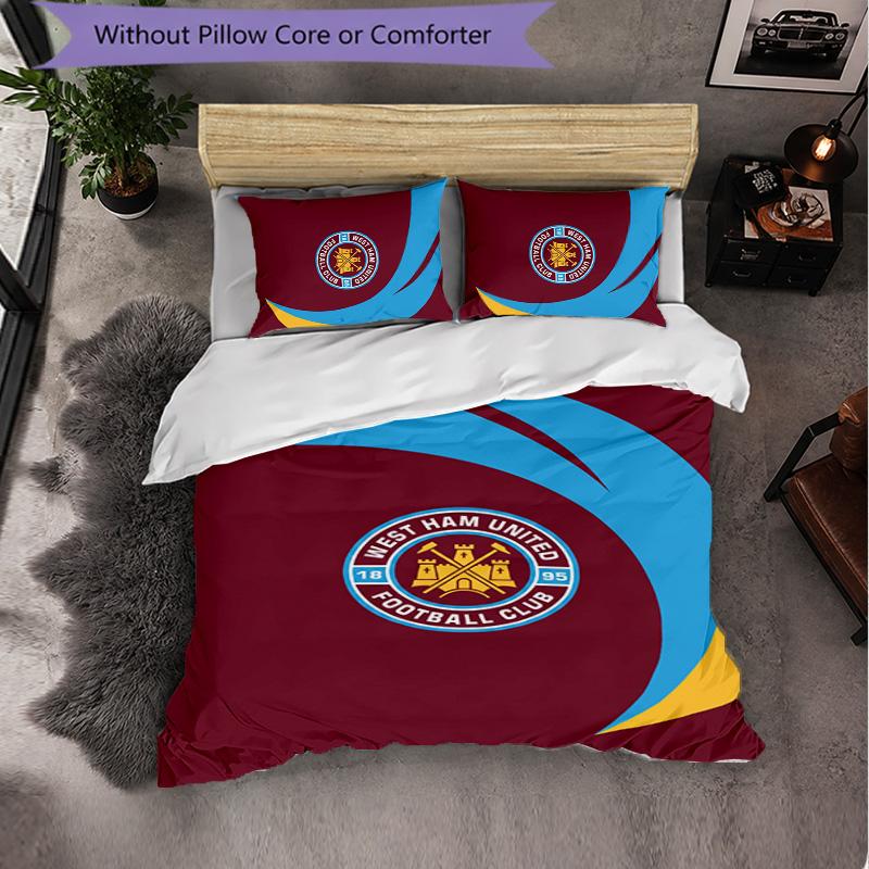 Juego de Ropa de Cama de 3 Piezas de Fútbol West Ham United Suave Juego de Funda Nórdica con Fundas de Almohada Juego de Decoración de Dormitorio Impreso para el Hogar