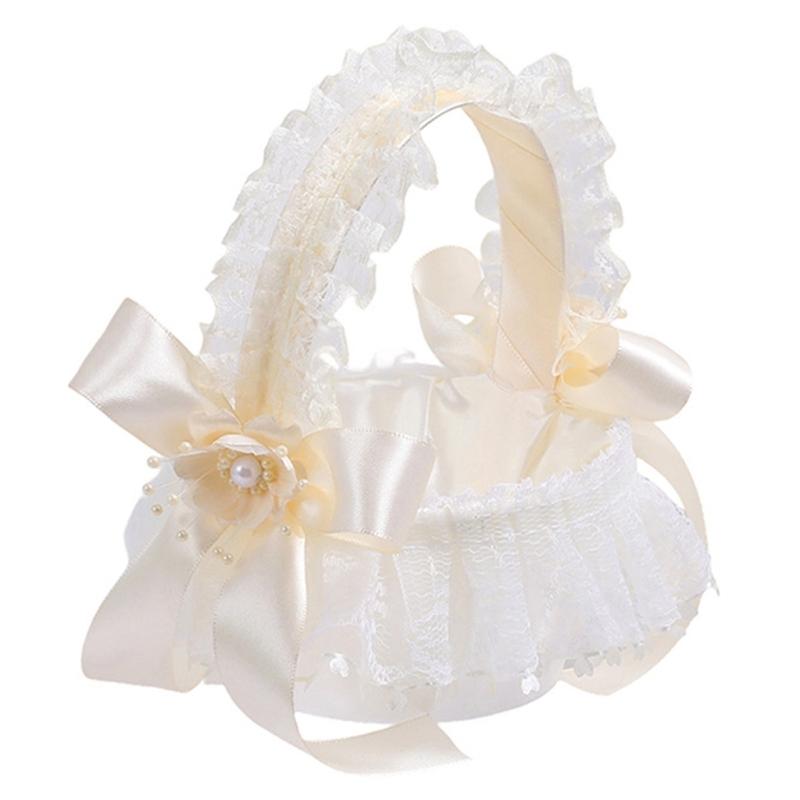 

Свадебная корзина для цветов с ленточным бантом, корзина для девочки-цветочницы для свадьбы, цветочная композиция, празднование годовщины белый