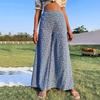 Women Pants High Waist Floral Print Wide Leg Trousers Vintage Style Loose Fit Casual Long Pants with Pockets