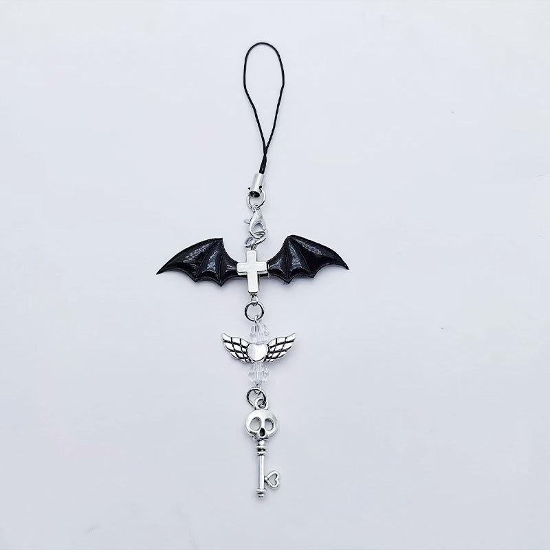 Y2K Mobile Phone Charm Strap Chain Keychain Cool Girl Gothic Dark Demon Bat Wings Skull Lanyard Pendant For iPhone For Samsung