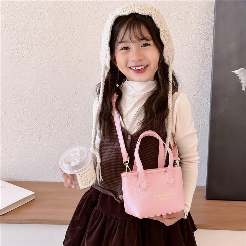 Girls Basket Fashion Bag Minimalist Solid Color Toddler Handheld Bag Bucket