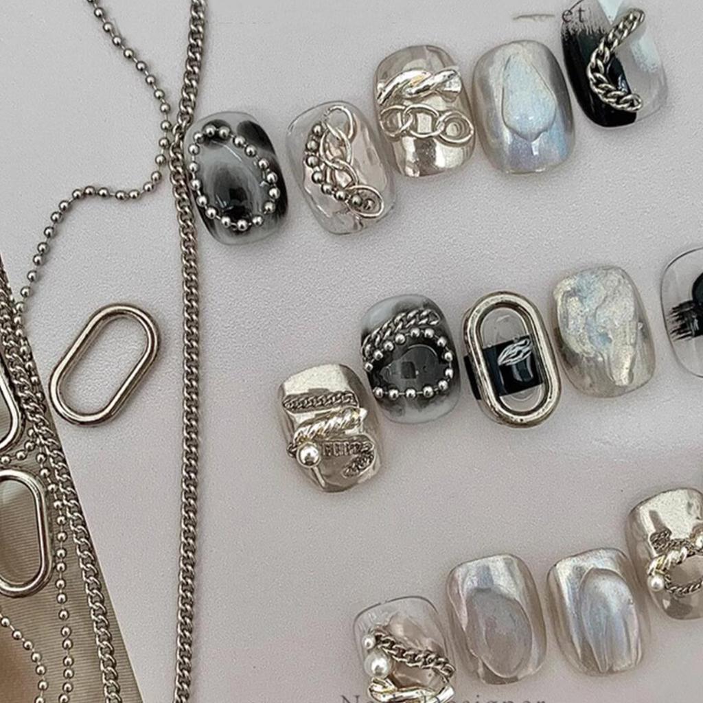 6 Grids Rock Style Nail Art Chains Mixed Metal Accents Classic Gothic DIY Nail Jewelry Accessories
