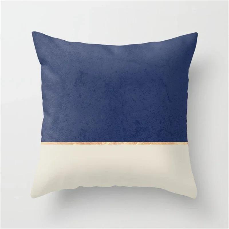 New Deep Blue Nordic Geometry Double-Sided Printed Pillow Cover Short Plush Suitable Living Rooms Bedrooms Throw Cushion Cover