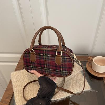 High Value Plaid Bag Women's New Fashion Messenger Bag Portable Bowling Bag