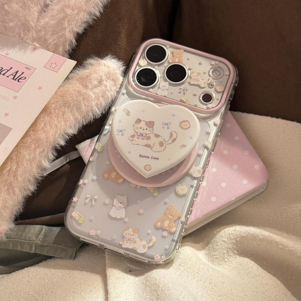Cute Kitten Heart-Shaped Magnetic Phone Case for iPhone 16, iPhone 17, and iPhone 17 Pro Max