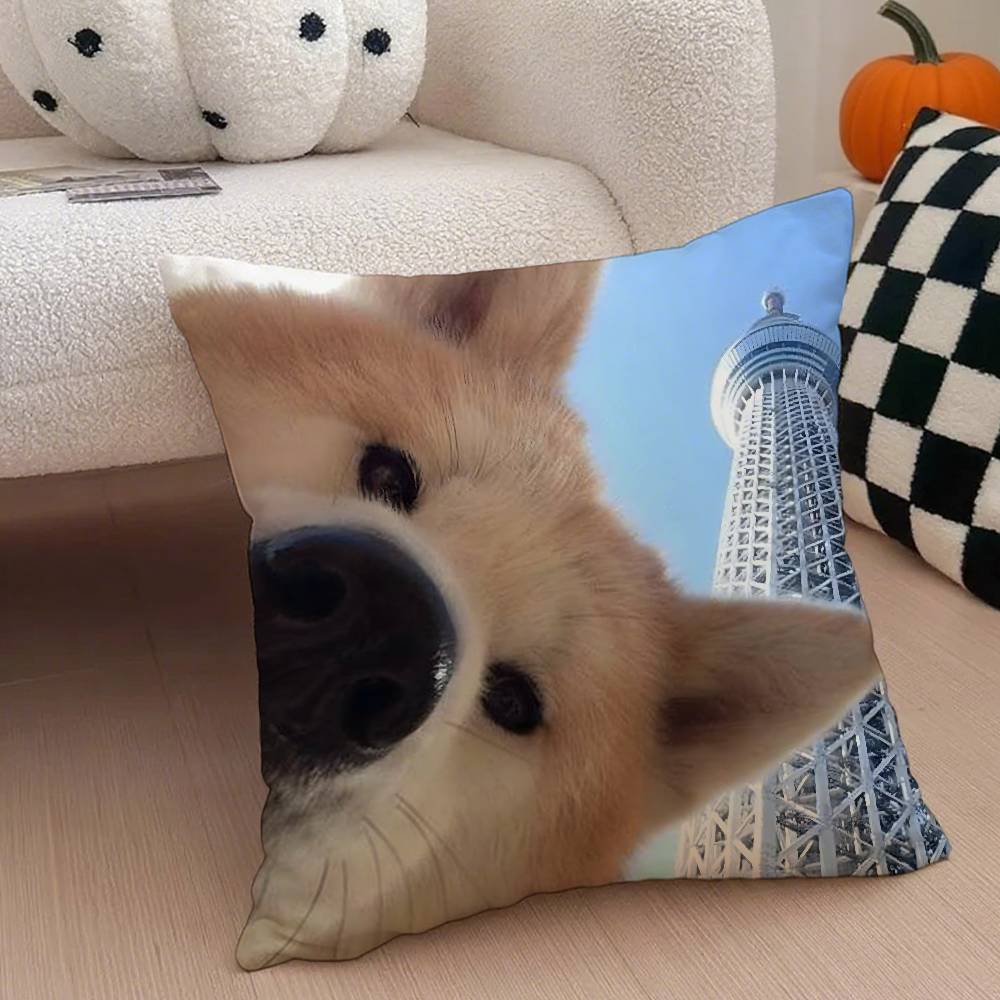 Cute Shiba Inu Pillow Case Anti-dustmite Pillowcase Invisible Zipper Silky Short Plush Sofa Cushion Cover