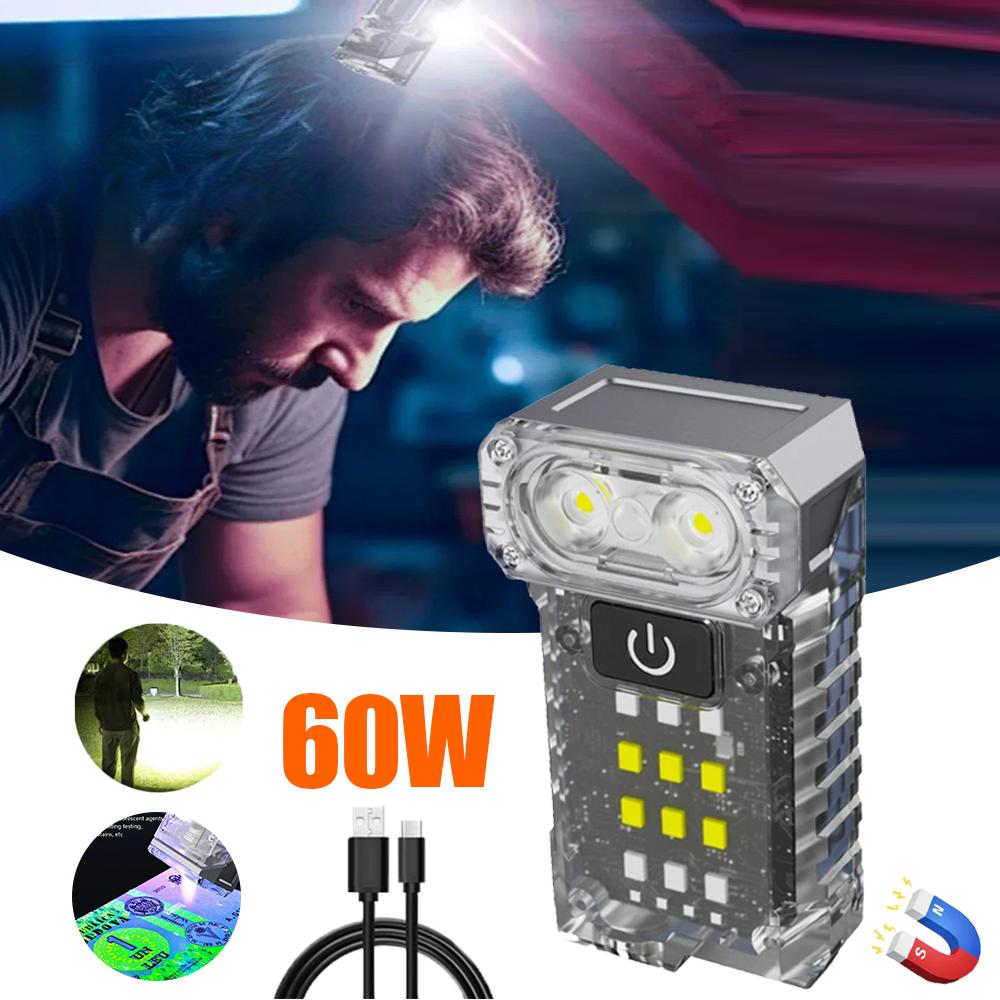 Rotatable Mini LED Flashlight USB Rechargeable Pocket Keychain Torch Powerful Emergency Camping Fishing Walking Lantern 1200mAh