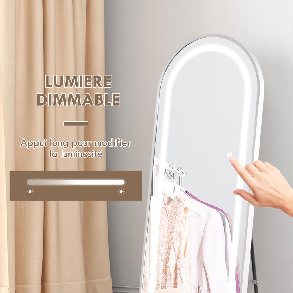 Full-Length LED Arched Mirror, 3 Colors, Memory Function, 150 x 40 cm, Silver