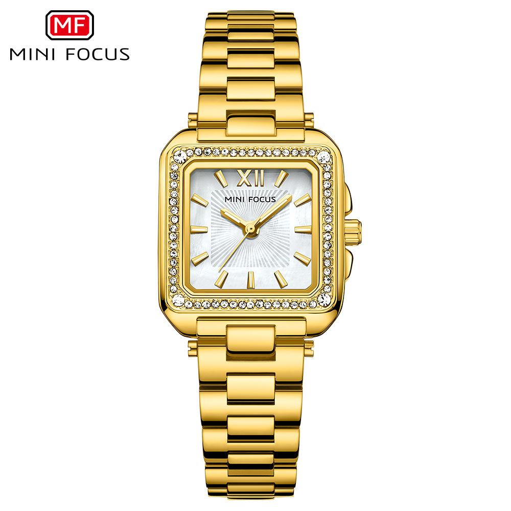 MINIFOCUS Women's Light Luxury Watch with Square Case Mother-of-Pearl Dial Stainless Steel Strap Luminous Hands Relogios