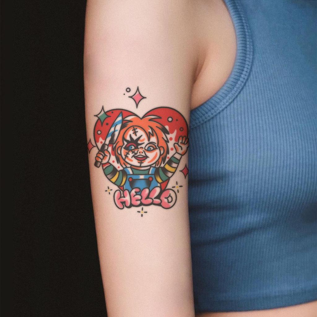 Ghost Chucky Cartoon Tattoo Sticker Sweet Cool Dark Wind Waterproof Lasting Arm Personalized Color Pattern Sticker