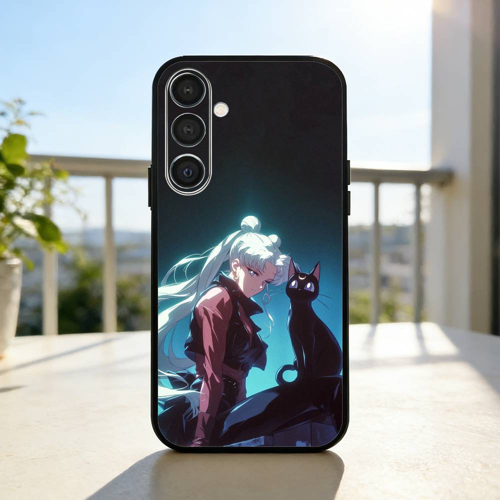 S-Sailor-M-Moon Anime Phone Case For Samsung A73,72,71,A52,51,40,41,A22,A32,31,A13, Soft Black Shell