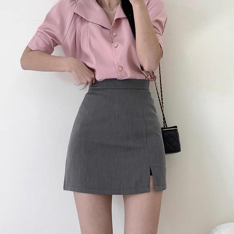 

2024 Women s High-Waisted A-Line Slit Midi Skirt - Korean Style Hip-Hugging Design XL