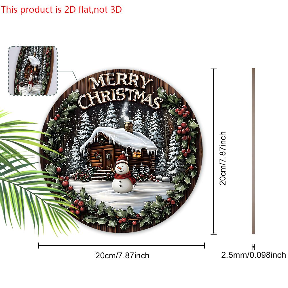 Warm Winter Wooden Christmas Sign with  Snow House & Snowman Pattern - Navidad Round Sign for Front Door Wall Hanging Decor - Ideal Christmas Gift