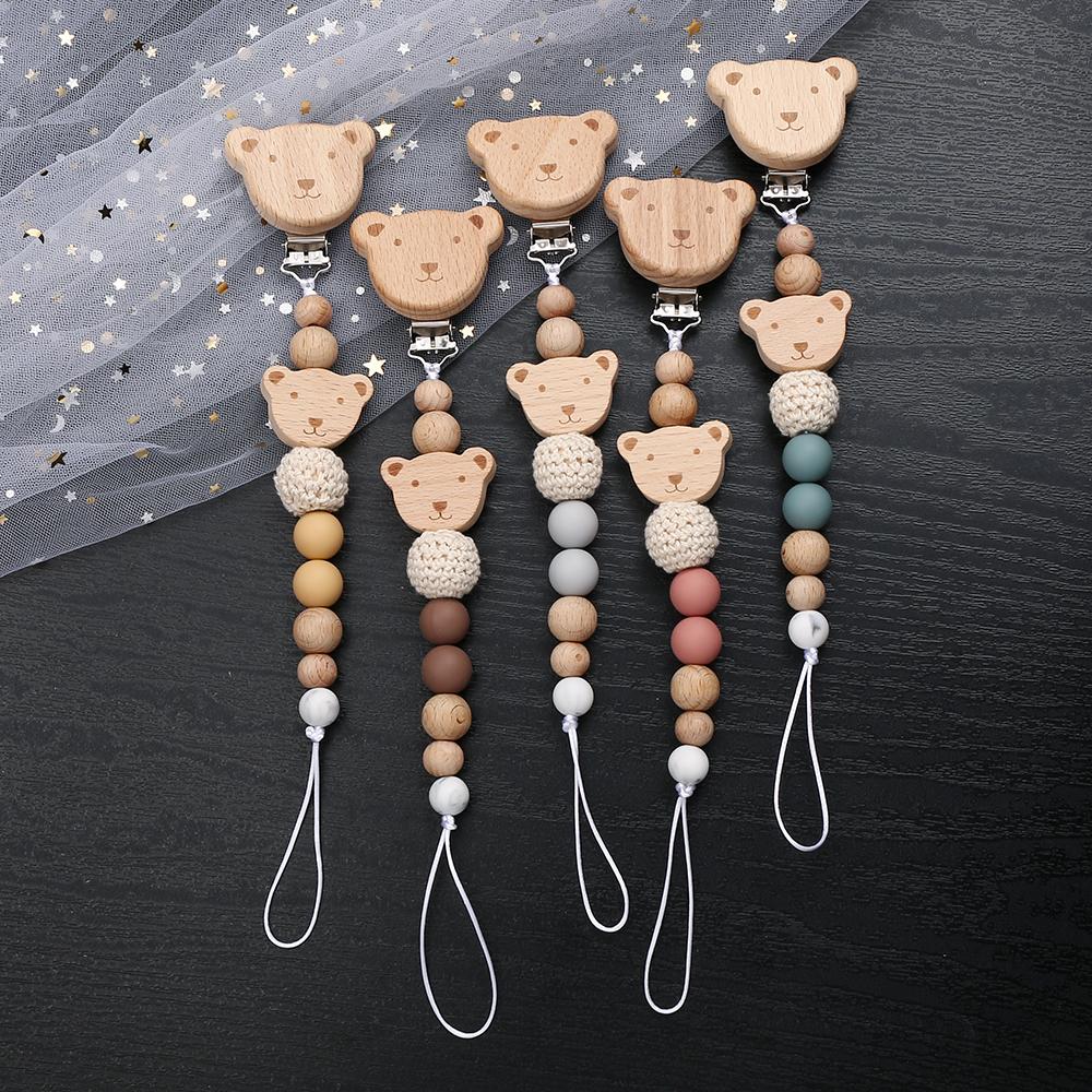 New Wood Chew Silicone Beads Pacifier Clips Dummy Chain Holder Newborn Soother Chains Nipple Holder Infant Teething Toys Gifts