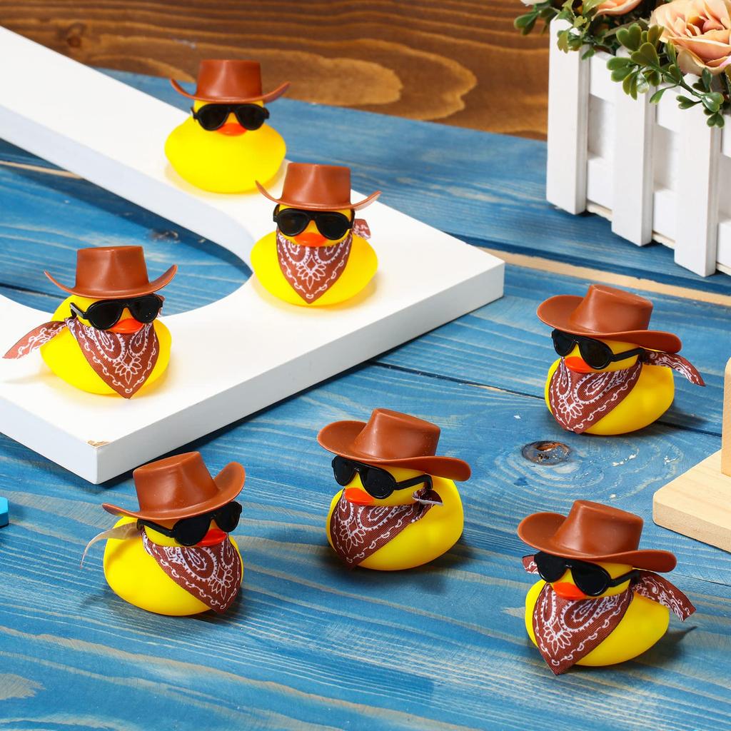 48Pcs Rubber Duck Cowboy Mini Yellow Duckies Ducks Toys With Cowboy Hat Sunglasses For Summer Birthday Gift Party Favor