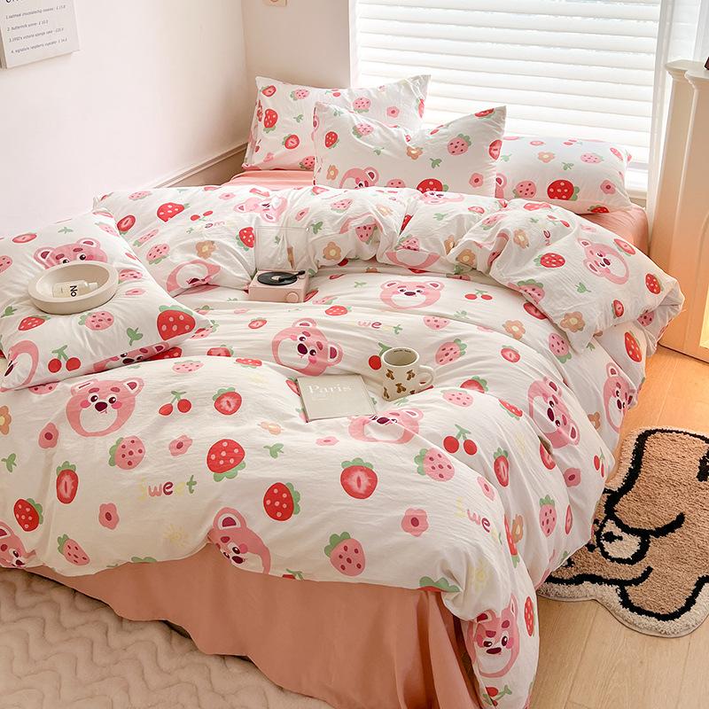 Class A Sleeping Naked, Maternal And Infant Grade Four-Piece Set, Pure Cotton Dormitory 3Pcs Set, Washed Cotton Quilt Cover, Bed Hat Model