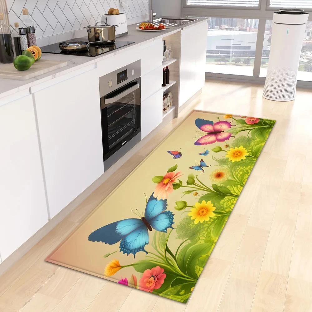 Blumenmuster Teppich Flur Bad Eingangstür Rutschfeste Fußmatte Zuhause Wohnzimmer Kinderzimmer Balkon Bodendekoration Teppich