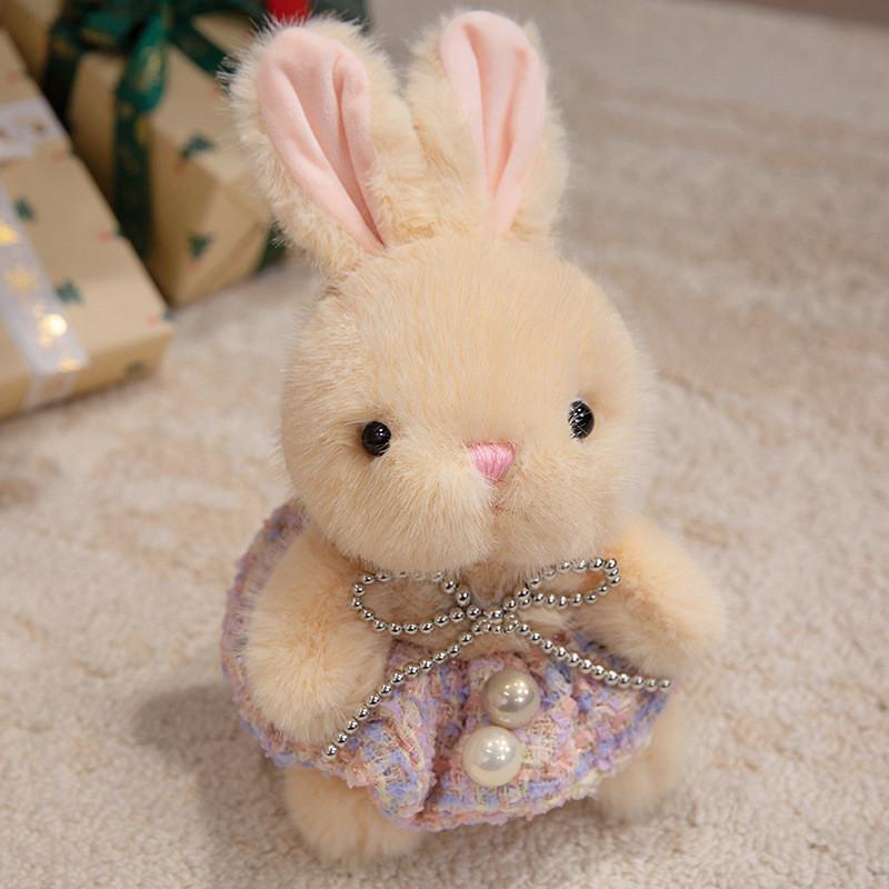 Cute Sitting Posture Rabbit Sweater Lace Skirt Simulated Pearl Decor Plush Doll For Girls Birthday Gift Collection