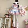 XHSUKADO 3-Piece Maid Outfit Set, Lolita Dress with Ribbon, Lace-Up, Dreamy, Cute Gothic Lolita Dress, Ruffles, Mori Girl, Princess Style, Idol Costum