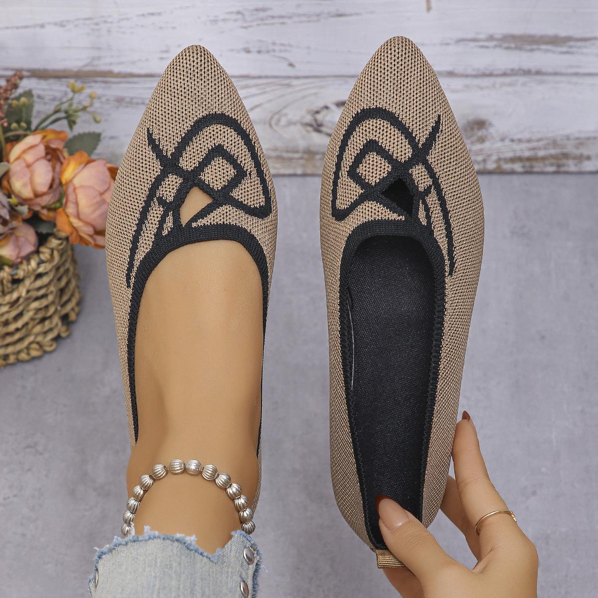 

Жіноче взуття великого розміру з плетеним верхом, нове, осінь 2024 року, з неглибоким ротом, загостреною головкою, з однією педаллю, повсякденне взуття на одному носі 43 хакі