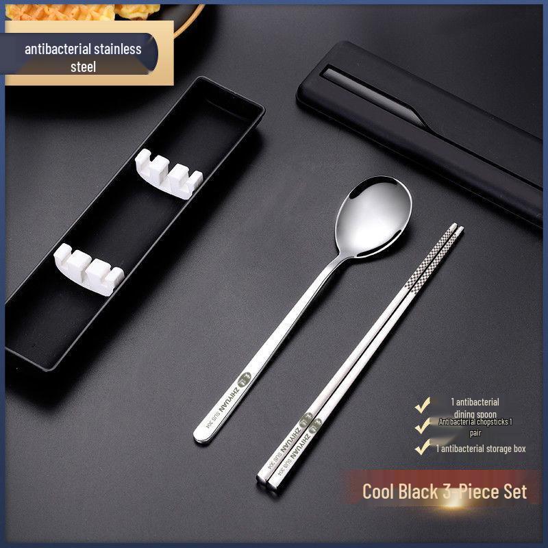 Portable Stainless Steel Cutlery Set: Chopsticks, Spoon, and Fork with Storage Box