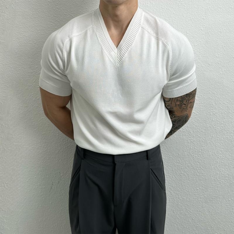 Men S Slim Fit V Neck Short Sleeve Ice Silk T Shirt Old Money Style For Summer