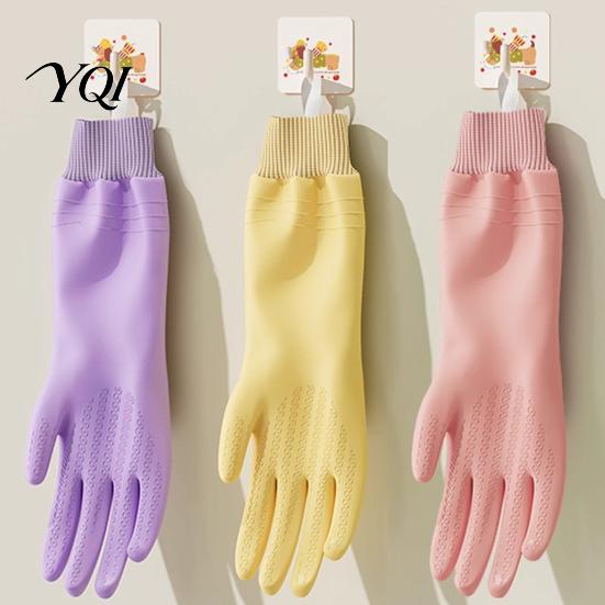 Rubber Dishwashing Gloves Fleece Lined for Housework, Waterproof PVC Cleaning Gloves, Anti-slip Thermal Kitchen Grip Warm Velvet Lining Laundry