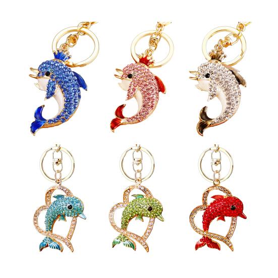 Keychain Sparkling Rhinestones Dolphin Charm Wearing Crown Key Chain Decorative Wallet Backpack Car Key Holder