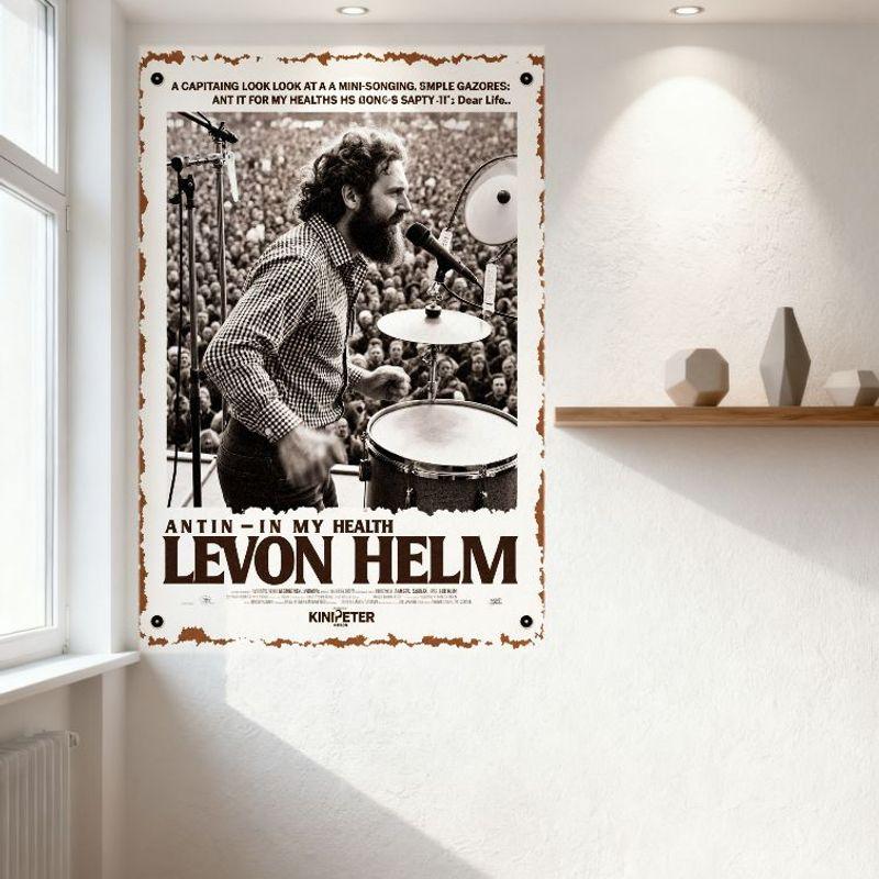 Vintage Levon Helm Black & White Drum Set Concert Tin Sign, Retro Aged Music Poster for Man Cave Bar Home Wall Decor