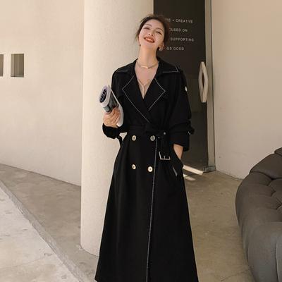 Women's Trench Coat Draped Coat Autumn Style Black