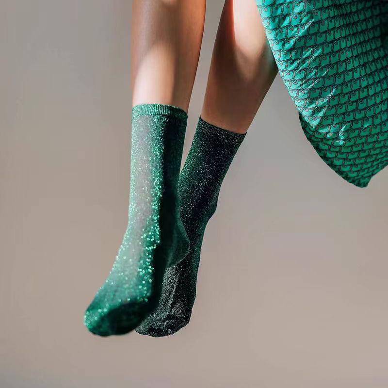 1 Pairs Women'S Thin Sheer Breathable Sexy Shiny Socks Silk Socks Luxury Design High Quality Socks