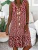 Summer new European and American women's clothing, hot-selling V-neck small floral printing sleeveless women's dress
