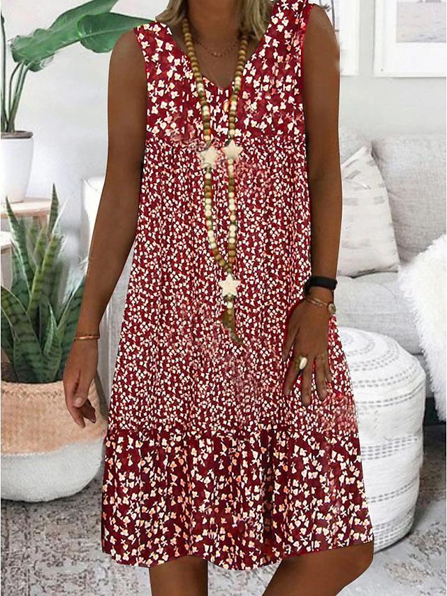 Summer new European and American women's clothing, hot-selling V-neck small floral printing sleeveless women's dress