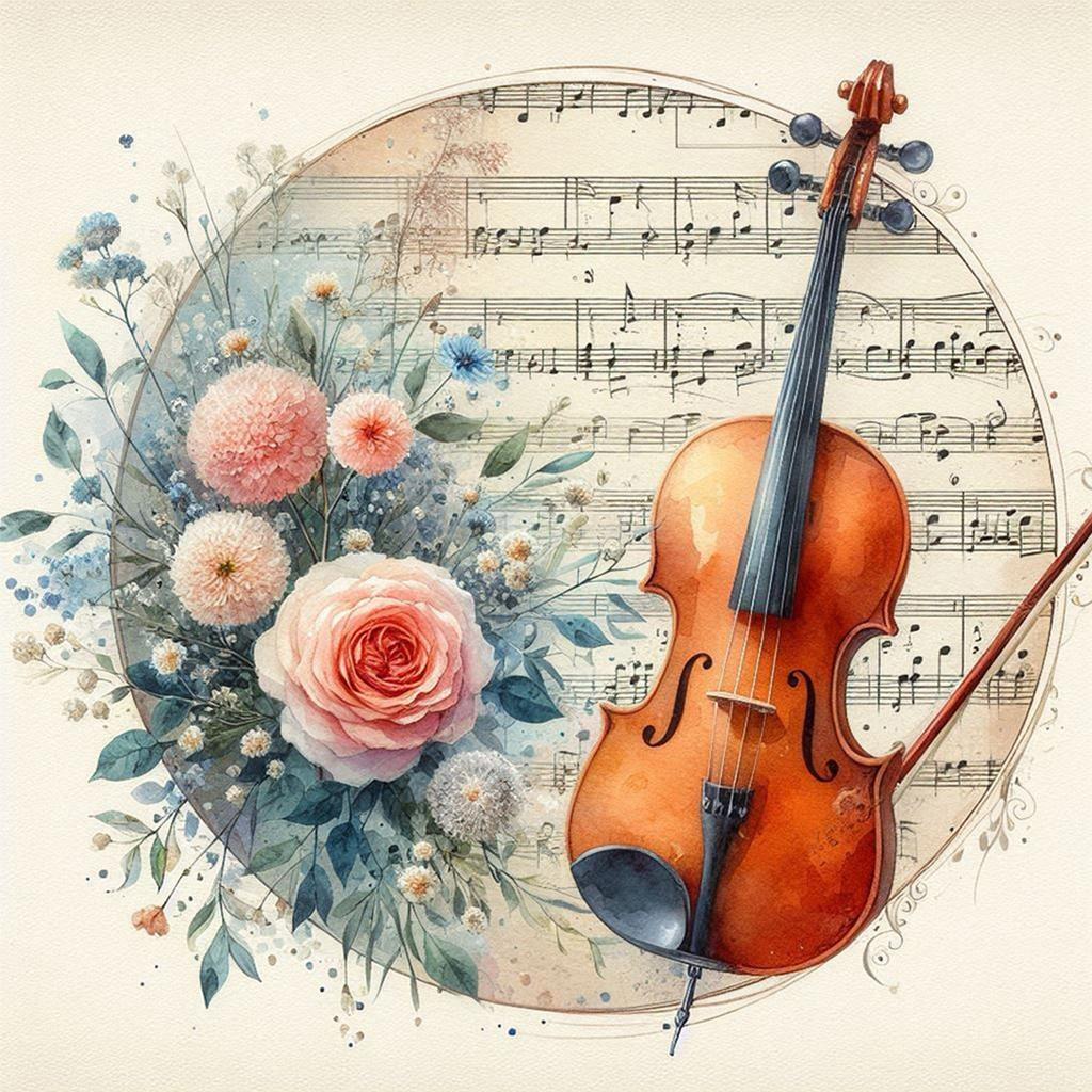 Sady Diamond Art s hudebními nástroji a květinami pro dekoraci stěny domácí kanceláře DIY Gem Art Sady pro malování diamanty 15,75 X15,75 palce