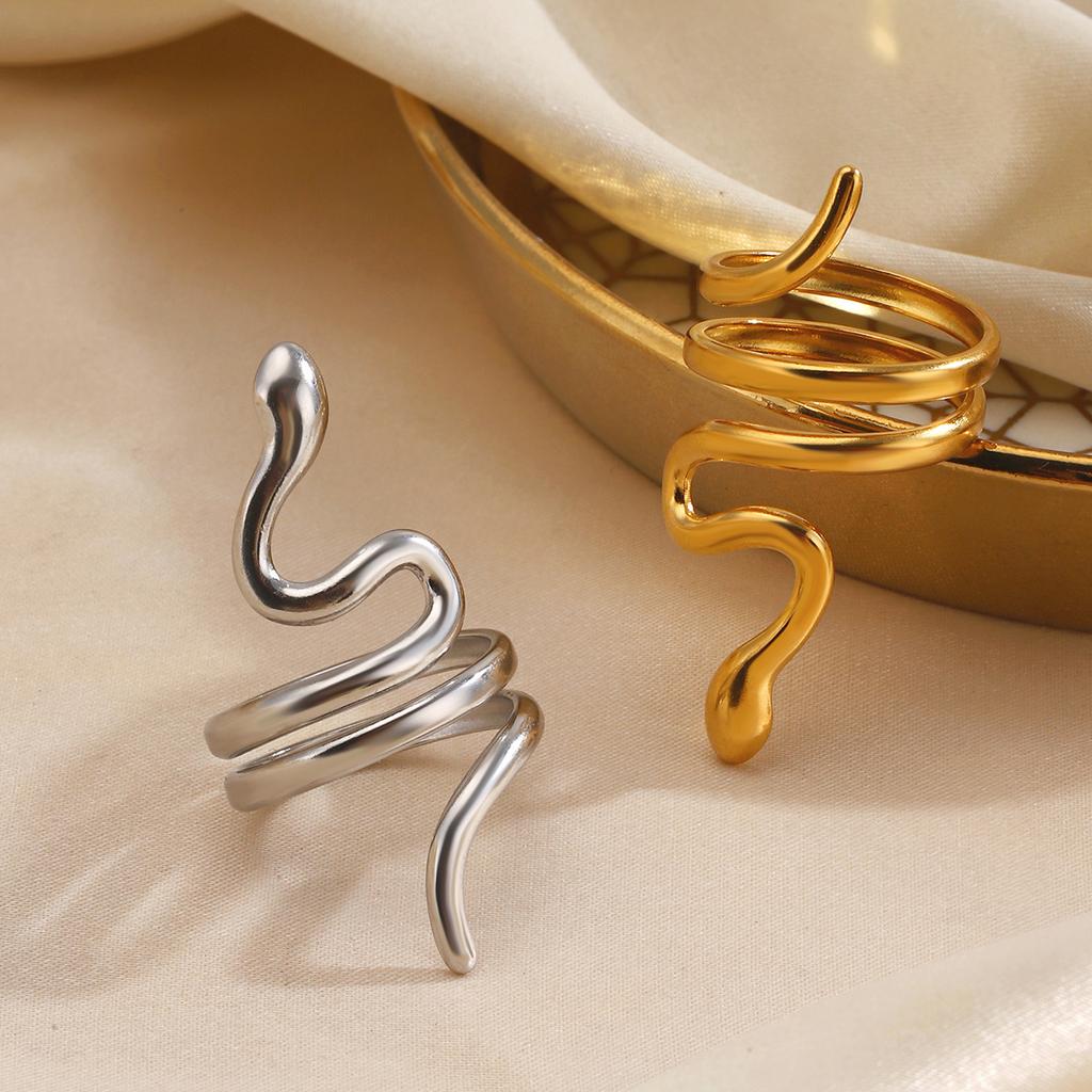 Ethnic Style Animal Snake Ring Hip Hop Neutral Jewelry Exaggerated Popularity Stainless Steel Open Couples Rings