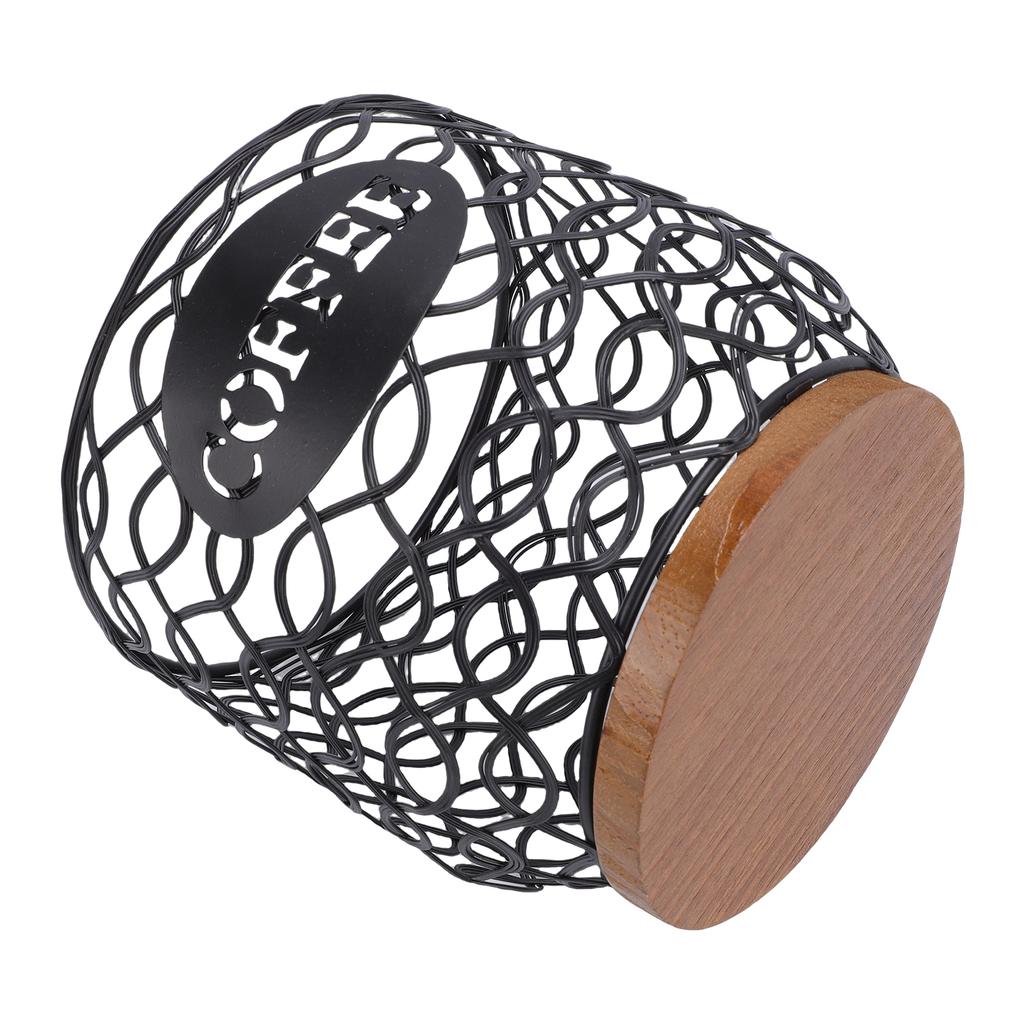 Coffee Pod Holder Versatile Coffee Capsule Storage Basket with Wood Base for Teabags Sugar Packets