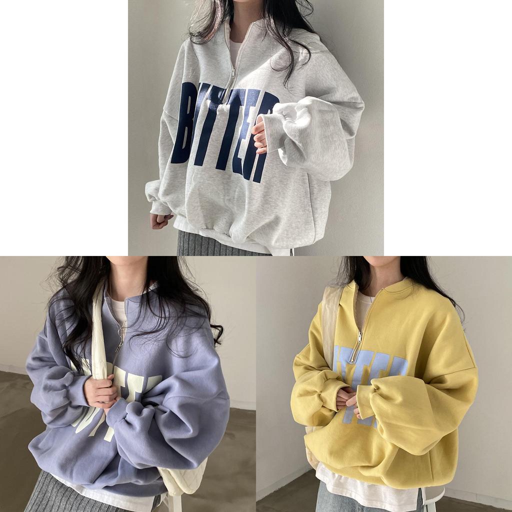 Frühlings Koreanischer Chic Damen Letter Print Hoodie Mit Stehkragen Und Lockerer Passform Für Freizeitkleidung