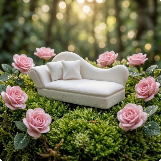 Miniature Chaise Sofa for Dollhouse 1:12 Scale with Pillows, European Collectible Handicraft Ornaments Style Simulation Recliner, Photography