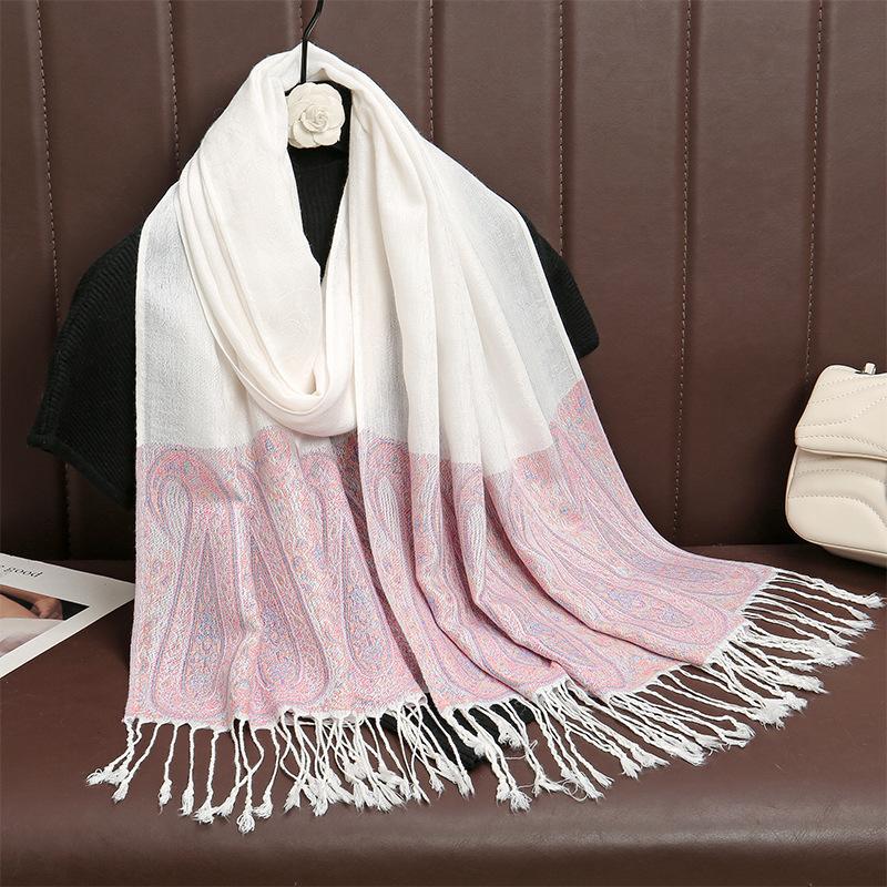 Jacquard Retro Ethnic Style Human Cotton Cashew Shawl Spring And Autumn Fringed Long Decorative Scarf
