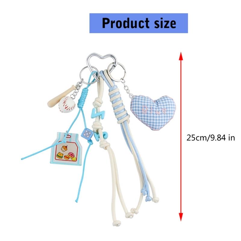 Cute Bag Charm Pendant Keyring Heart Beaded Braided Rope Keychain Bag Charm for Backpack Purse Handbag Decorations