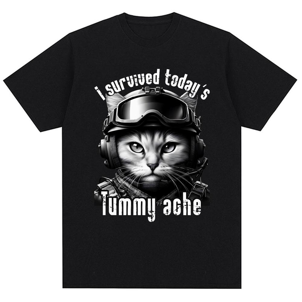 Thousand Yard Stare Cat Funny Meme T-shirt Humor Style Vintage High Quality T Shirt Men Women Oversized Casual Cotton Streetwear