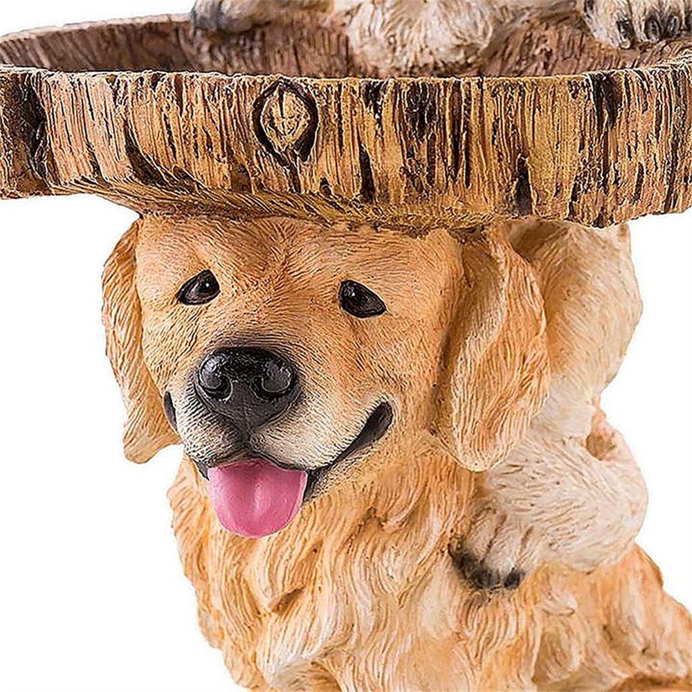 Resin Crafts Garden Dog Statues Animal Bird Feeding Tray Cute Garden Decoration  for Home Yard