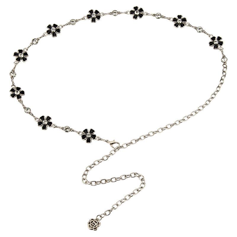 European and American Elegant Metal Waist Chain Women's Rhinestone Flowers Fashionable Versatile Decorative Dress Waist-hugging Ins Belt Women
