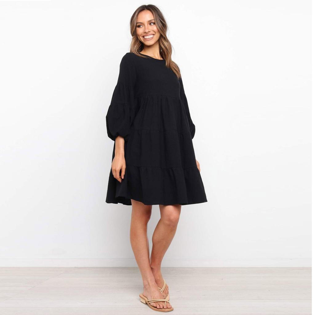 Dames Mouw Lange Mouw Patchwork Losse Swing Jurk